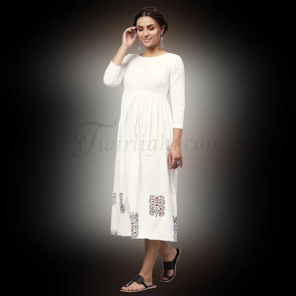 Dovely: White Printed Midi Dress